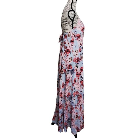Listicle Blue Pink Floral Maxi Dress Strappy Button Front Pockets  Large - Picture 8 of 11